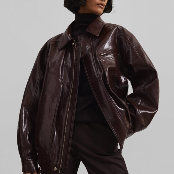 The Frankie Shop Risner Faux Leather Jacket – Burgundy, view 7