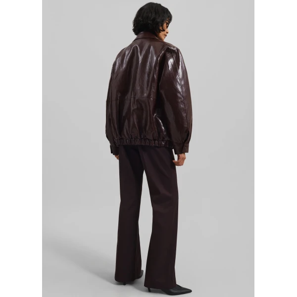 The Frankie Shop Risner Faux Leather Jacket - Burgundy - Oversized Minimalist Jackets in Red - Shop at Luxury Shoes 