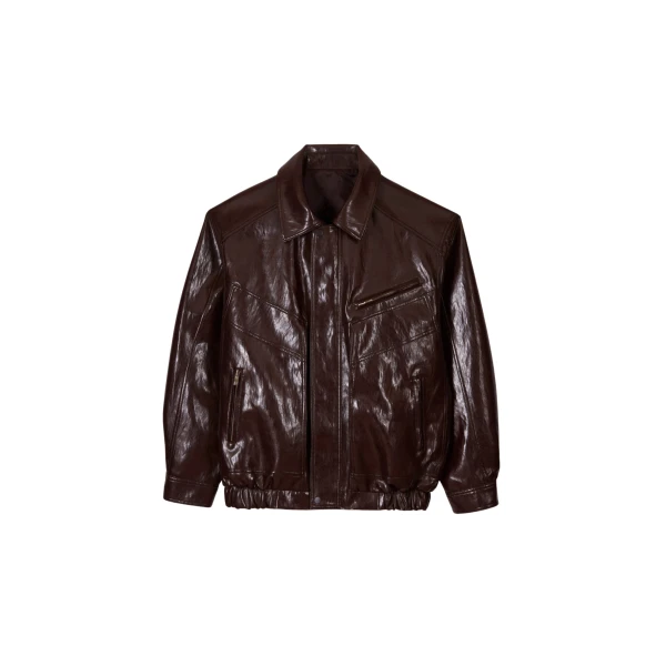 The Frankie Shop Risner Faux Leather Jacket - Burgundy - Oversized Minimalist Jackets in Red - Shop at Luxury Shoes 