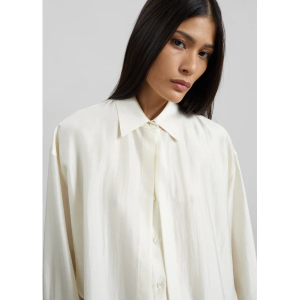 The Frankie Shop Roanne Fluid Double Shirt - Cream - Oversized Minimalist Tops in Ivory - Shop at Luxury Shoes 