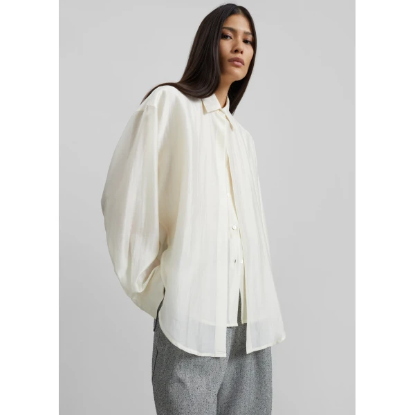 The Frankie Shop Roanne Fluid Double Shirt - Cream - Oversized Minimalist Tops in Ivory - Shop at Luxury Shoes 