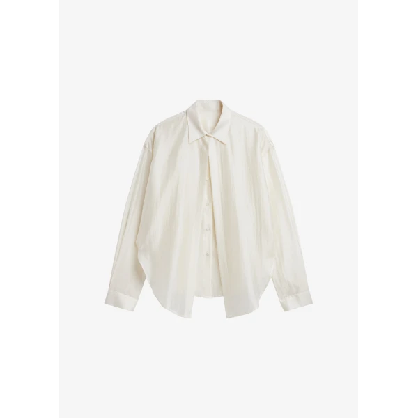 The Frankie Shop Roanne Fluid Double Shirt - Cream - Oversized Minimalist Tops in Ivory - Shop at Luxury Shoes 