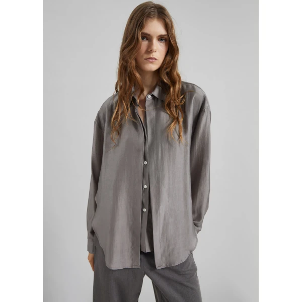 The Frankie Shop Roanne Fluid Double Shirt - Steel Grey - Oversized Minimalist Tops in Grey - Shop at Luxury Shoes 