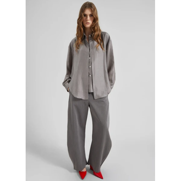 The Frankie Shop Roanne Fluid Double Shirt - Steel Grey - Oversized Minimalist Tops in Grey - Shop at Luxury Shoes 