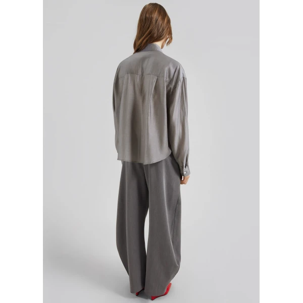 The Frankie Shop Roanne Fluid Double Shirt - Steel Grey - Oversized Minimalist Tops in Grey - Shop at Luxury Shoes 