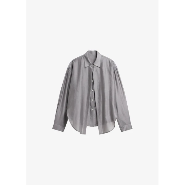 The Frankie Shop Roanne Fluid Double Shirt - Steel Grey - Oversized Minimalist Tops in Grey - Shop at Luxury Shoes 