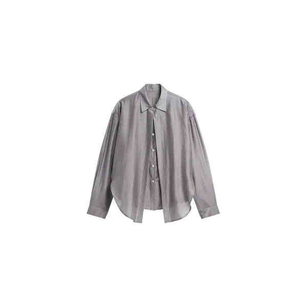 The Frankie Shop Roanne Fluid Double Shirt - Steel Grey - Oversized Minimalist Tops in Grey - Shop at Luxury Shoes 