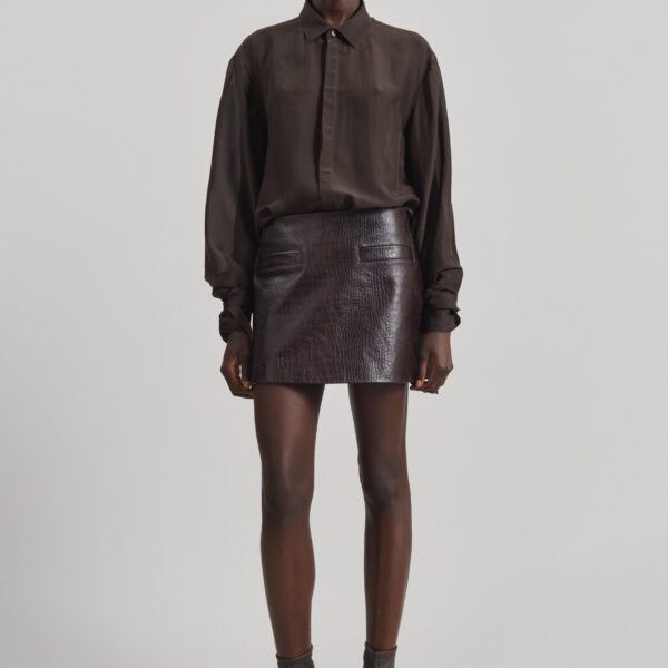 The Frankie Shop Rory Croc Leather Mini Skirt – Dark Brown, view 2