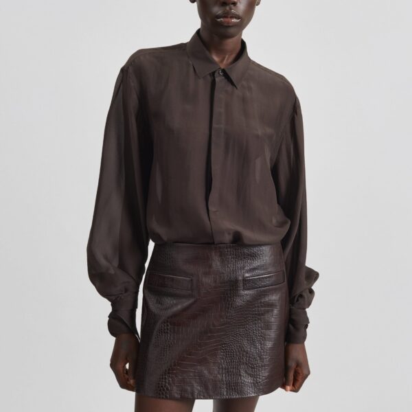 The Frankie Shop Rory Croc Leather Mini Skirt – Dark Brown, view 4