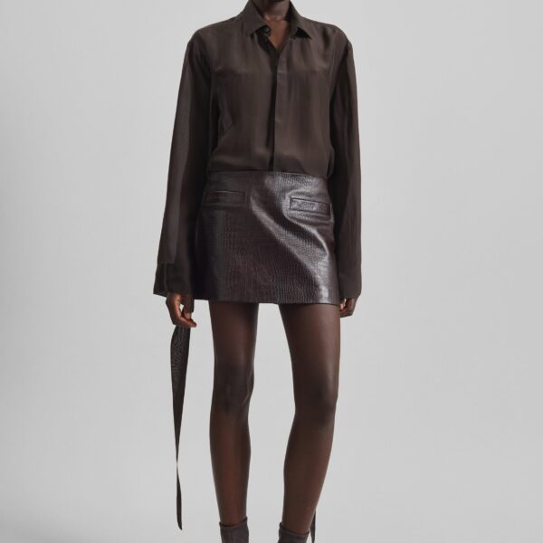 The Frankie Shop Rory Croc Leather Mini Skirt – Dark Brown, view 5