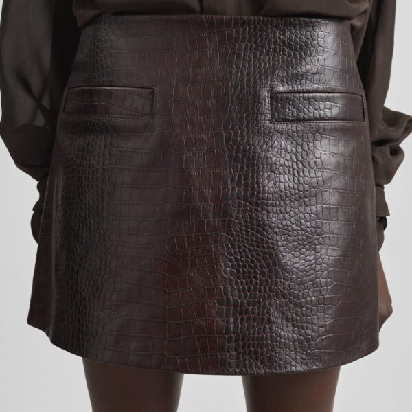 The Frankie Shop Rory Croc Leather Mini Skirt – Dark Brown, view 6