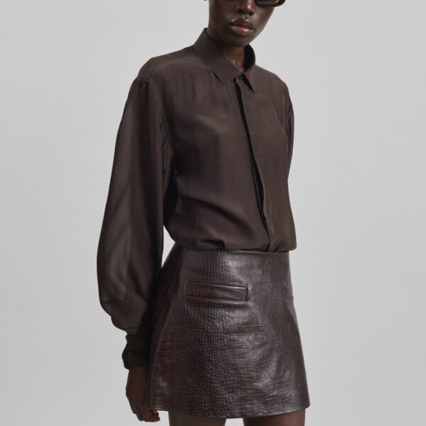 The Frankie Shop Rory Croc Leather Mini Skirt – Dark Brown, view 7