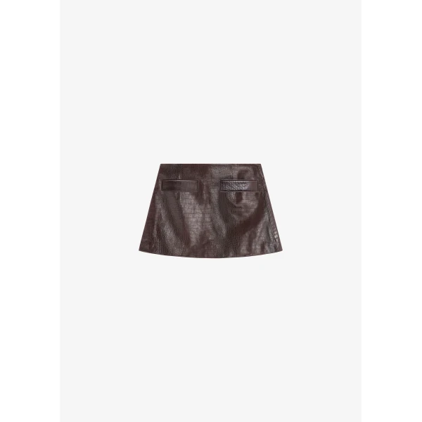 The Frankie Shop Rory Croc Leather Mini Skirt - Dark Brown - Oversized Minimalist Skirts in Brown - Shop at Luxury Shoes 