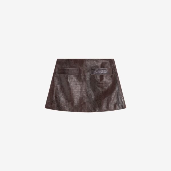 The Frankie Shop Rory Croc Leather Mini Skirt – Dark Brown, view 8