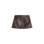 The Frankie Shop Rory Croc Leather Mini Skirt - Dark Brown - Oversized Minimalist Skirts in Brown - Shop at Luxury Shoes 