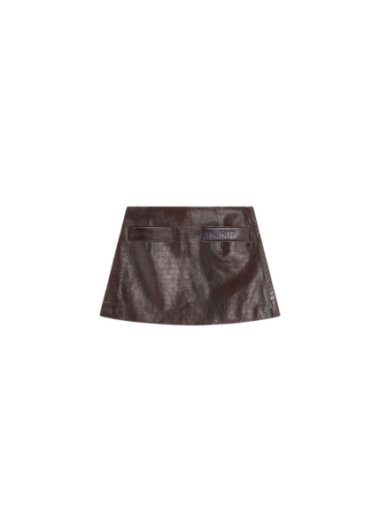 The Frankie Shop Rory Croc Leather Mini Skirt - Dark Brown - Oversized Minimalist Skirts in Brown - Shop at Luxury Shoes 