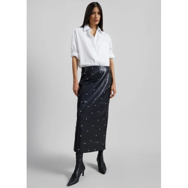 The Frankie Shop Rotate Studded Pencil Skirt - Black - Oversized Minimalist Skirts in Black - Shop at Luxury Shoes 