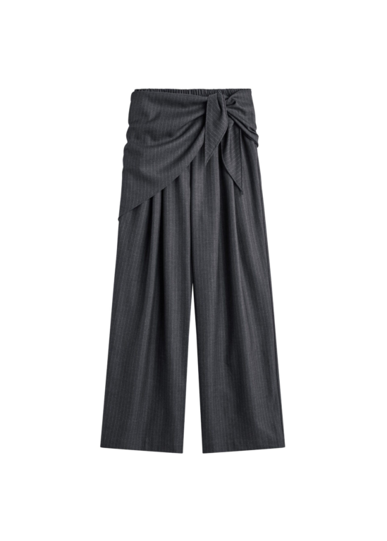 The Frankie Shop Rovigo Scarf Wrap Pants - Grey Stripe - Oversized Minimalist Pants in Grey - Shop at Luxury Shoes 