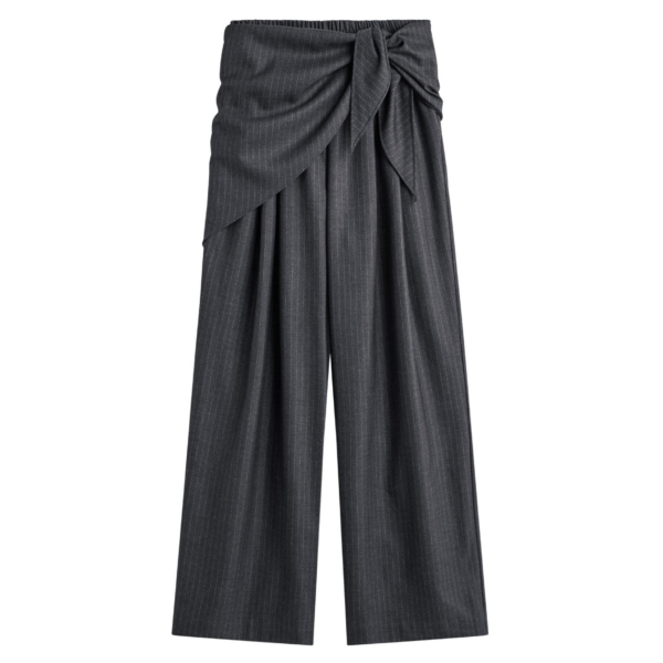 The Frankie Shop Rovigo Scarf Wrap Pants - Grey Stripe - Oversized Minimalist Pants in Grey - Shop at Luxury Shoes 