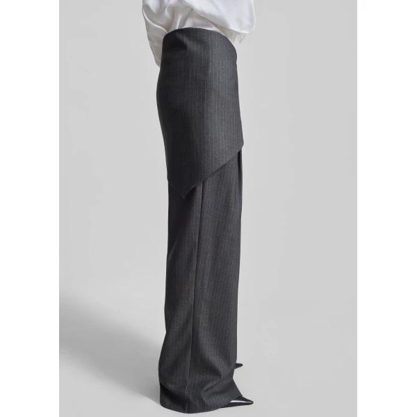 The Frankie Shop Rovigo Scarf Wrap Pants - Grey Stripe - Oversized Minimalist Pants in Grey - Shop at Luxury Shoes 