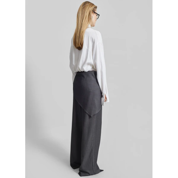 The Frankie Shop Rovigo Scarf Wrap Pants - Grey Stripe - Oversized Minimalist Pants in Grey - Shop at Luxury Shoes 