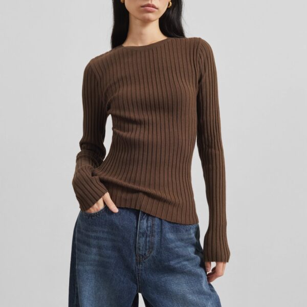 The Frankie Shop Ruan Ribbed Knit Top – Brown, view 2