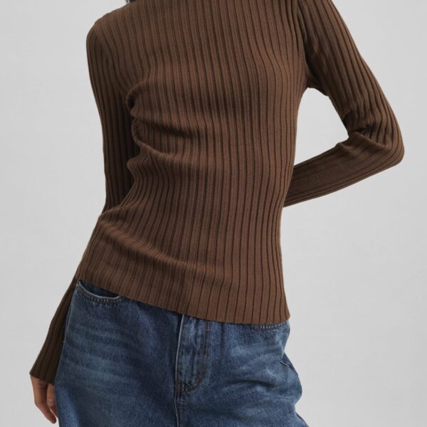 The Frankie Shop Ruan Ribbed Knit Top – Brown, view 3