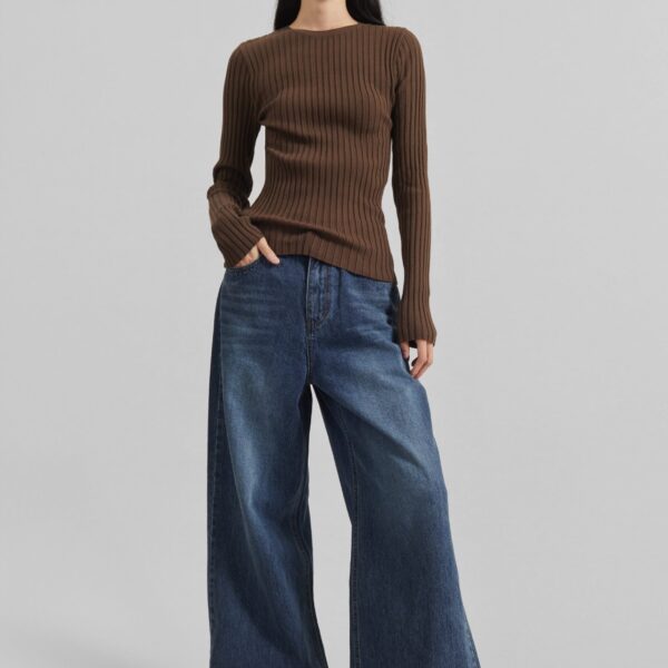 The Frankie Shop Ruan Ribbed Knit Top – Brown, view 5