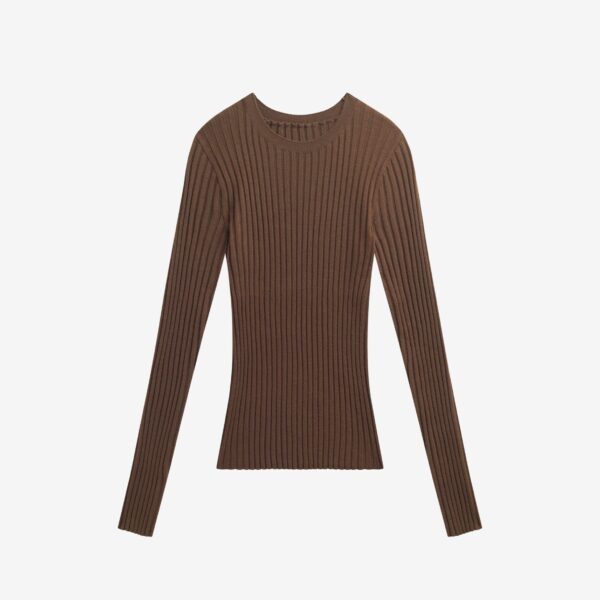 The Frankie Shop Ruan Ribbed Knit Top – Brown, view 7