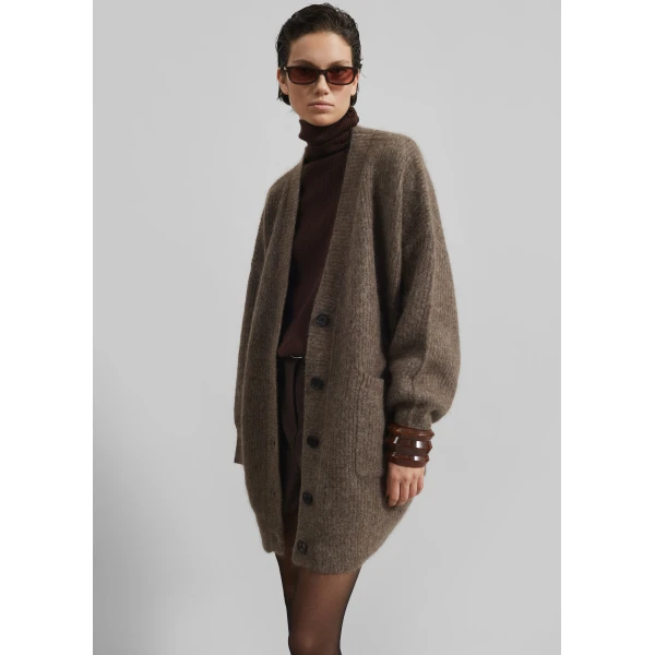 The Frankie Shop Ruhr Oversized Mohair Cardigan - Brown - Oversized Minimalist Knitwear in Brown - Shop at Luxury Shoes 