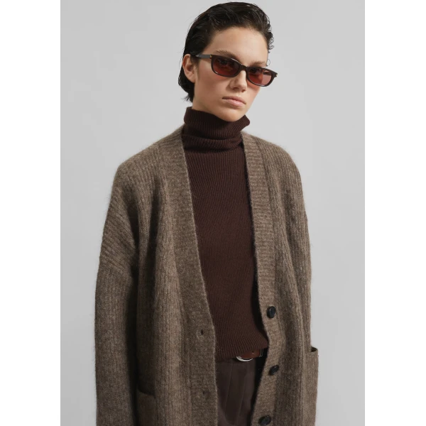 The Frankie Shop Ruhr Oversized Mohair Cardigan - Brown - Oversized Minimalist Knitwear in Brown - Shop at Luxury Shoes 