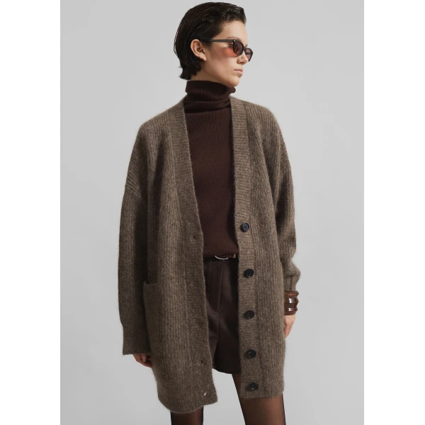 The Frankie Shop Ruhr Oversized Mohair Cardigan - Brown - Oversized Minimalist Knitwear in Brown - Shop at Luxury Shoes 