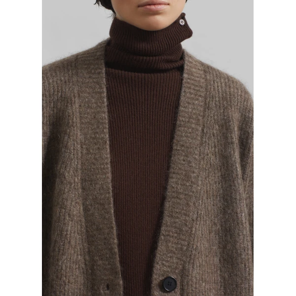The Frankie Shop Ruhr Oversized Mohair Cardigan - Brown - Oversized Minimalist Knitwear in Brown - Shop at Luxury Shoes 