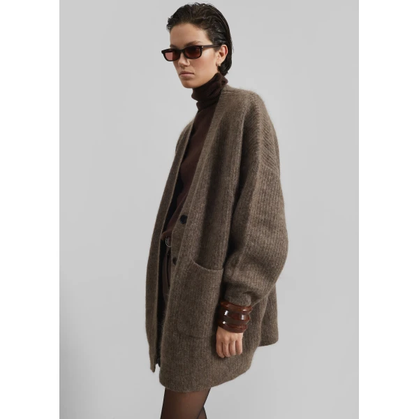 The Frankie Shop Ruhr Oversized Mohair Cardigan - Brown - Oversized Minimalist Knitwear in Brown - Shop at Luxury Shoes 