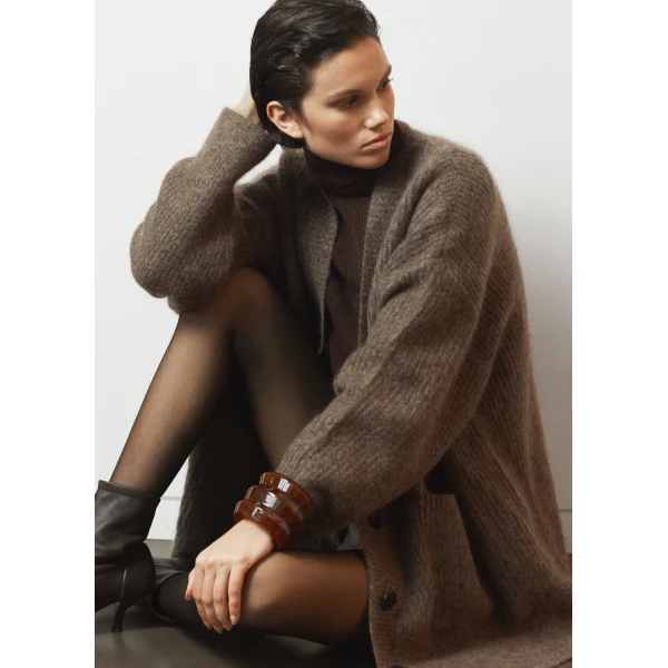 The Frankie Shop Ruhr Oversized Mohair Cardigan - Brown - Oversized Minimalist Knitwear in Brown - Shop at Luxury Shoes 