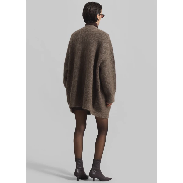 The Frankie Shop Ruhr Oversized Mohair Cardigan - Brown - Oversized Minimalist Knitwear in Brown - Shop at Luxury Shoes 