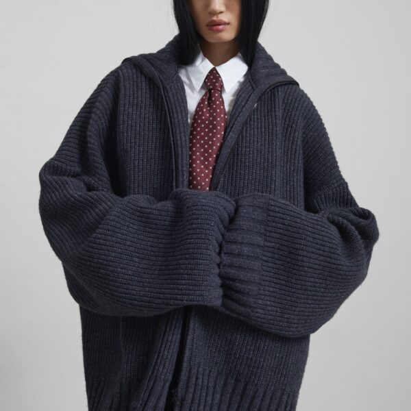 The Frankie Shop Saclay Oversized Zip-Up Cardigan – Charcoal, view 3