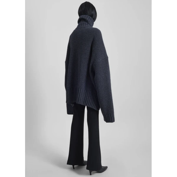 The Frankie Shop Saclay Oversized Zip-Up Cardigan - Charcoal - Oversized Minimalist Knitwear in Blue - Shop at Luxury Shoes 