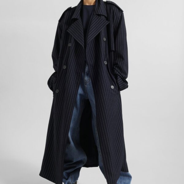 The Frankie Shop Salford Pinstripe Trench – Navy Coat, view 3