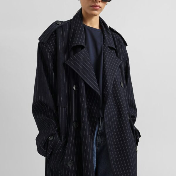 The Frankie Shop Salford Pinstripe Trench – Navy Coat, view 4