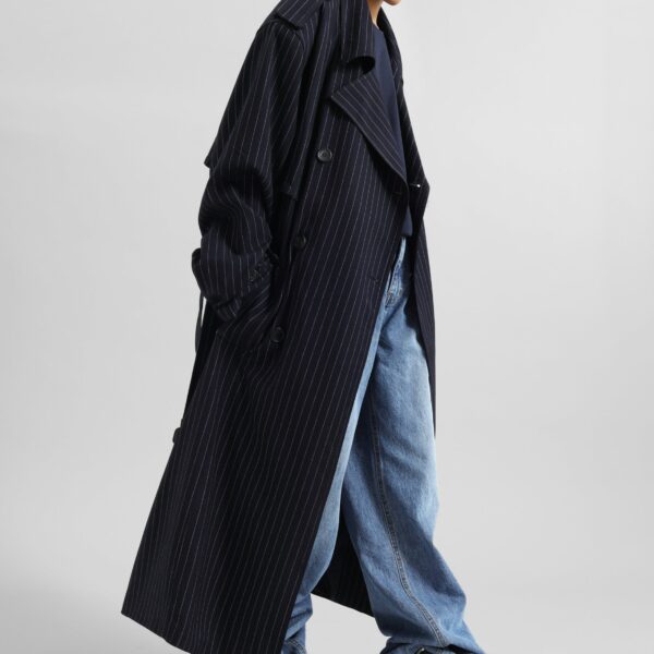 The Frankie Shop Salford Pinstripe Trench – Navy Coat, view 5