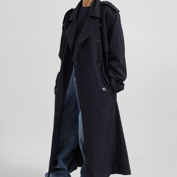 The Frankie Shop Salford Pinstripe Trench – Navy Coat, view 6