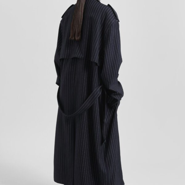 The Frankie Shop Salford Pinstripe Trench – Navy Coat, view 7