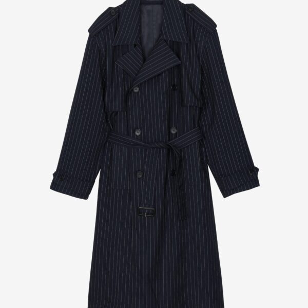 The Frankie Shop Salford Pinstripe Trench – Navy Coat, view 8