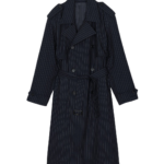 The Frankie Shop Salford Pinstripe Trench - Navy - Oversized Minimalist Coats in Blue - Shop at Luxury Shoes 