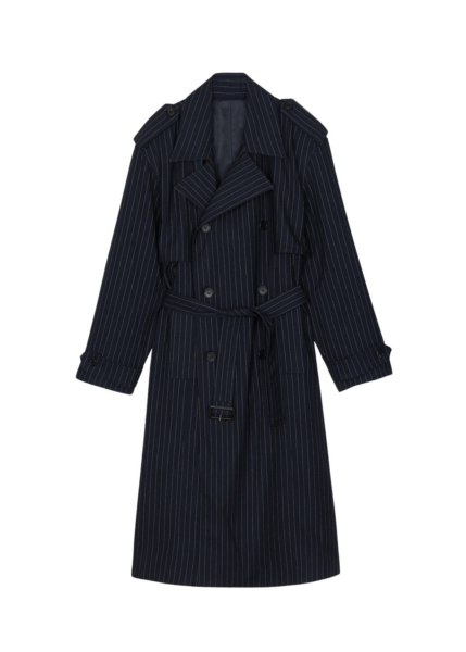 The Frankie Shop Salford Pinstripe Trench - Navy - Oversized Minimalist Coats in Blue - Shop at Luxury Shoes 