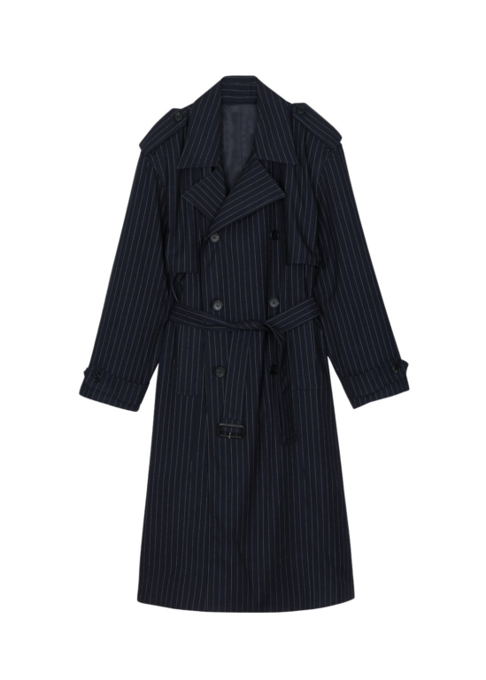 The Frankie Shop Salford Pinstripe Trench - Navy - Oversized Minimalist Coats in Blue - Shop at Luxury Shoes 