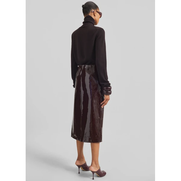 The Frankie Shop Samantha Patent Zip Skirt - Burgundy - Oversized Minimalist Skirts in Red - Shop at Luxury Shoes 