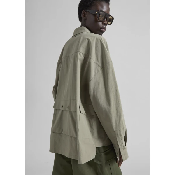 The Frankie Shop Sancey Cargo Pocket Shirt - Olive - Oversized Minimalist Tops in Green - Shop at Luxury Shoes 