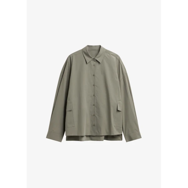 The Frankie Shop Sancey Cargo Pocket Shirt - Olive - Oversized Minimalist Tops in Green - Shop at Luxury Shoes 